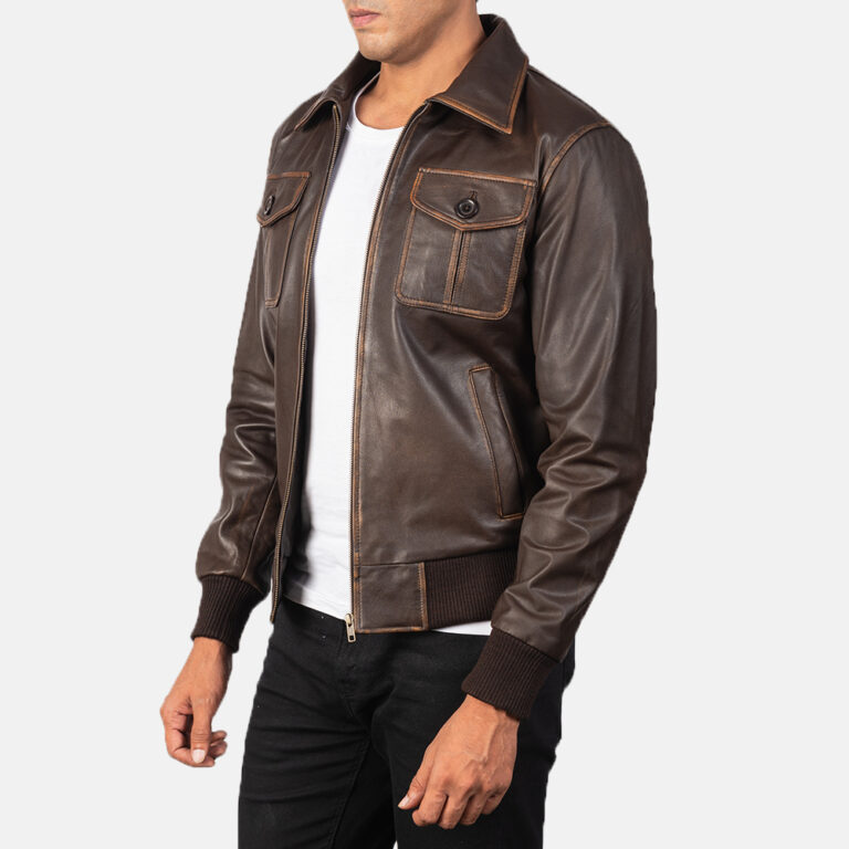 Mens Aaron Brown Leather Bomber Jacket6415-3-1568718815484